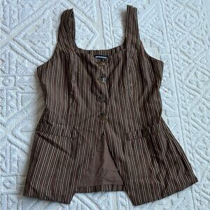 Brown Striped Women's Longline Square Neck Vest Waistcoat